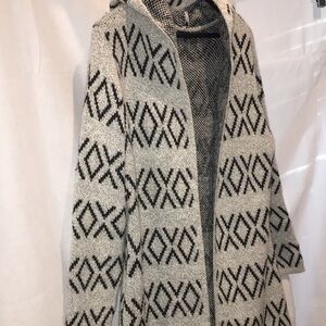 Sioni Open Front Hooded Sweater Coat | MIDI Length | Geometric Pattern | Size L